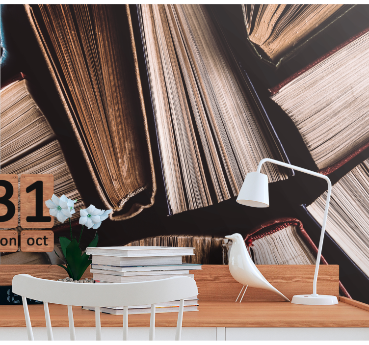 Painting wall mural books piled together - TenStickers