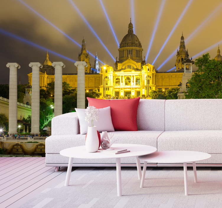 Palace Montjuic at night City wall mural - TenStickers