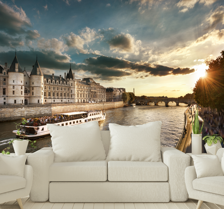 Paris River Scene paris wall mural - TenStickers
