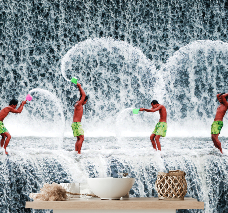 People painting mural playful water splash - TenStickers