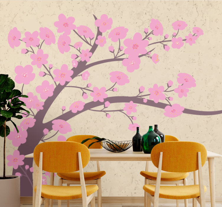Pink flowers with beige 3D Wall Mural - TenStickers
