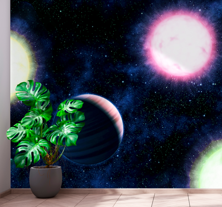 Planets in Neon Colors space wall mural - TenStickers