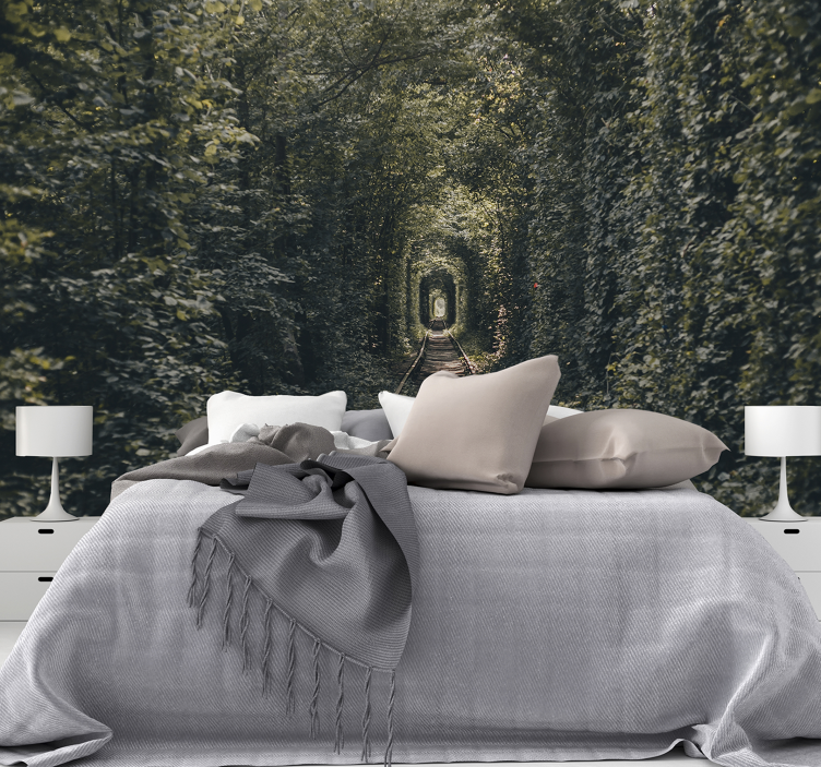 Railway tunnel of trees nature wall mural - TenStickers