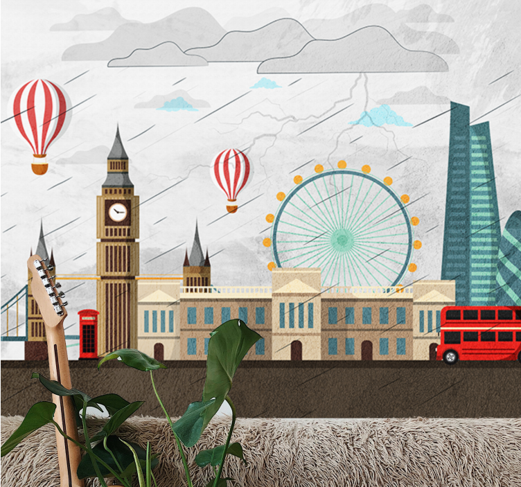 Rainy London city illustration Wall Mural - TenStickers