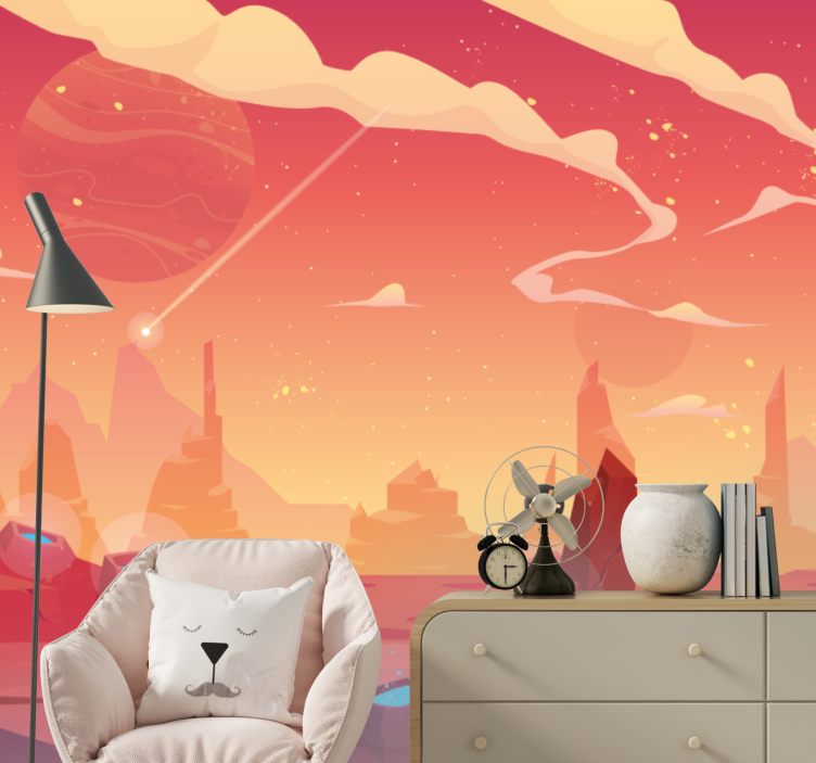 Red and yellow cartoon space Kids wall Murals - TenStickers