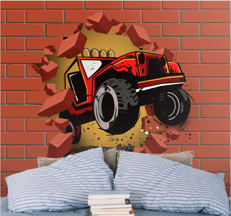 Red monster truck vehicle mural - TenStickers