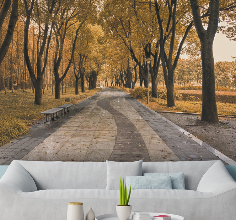 Road in autumn landscape wall mural - TenStickers
