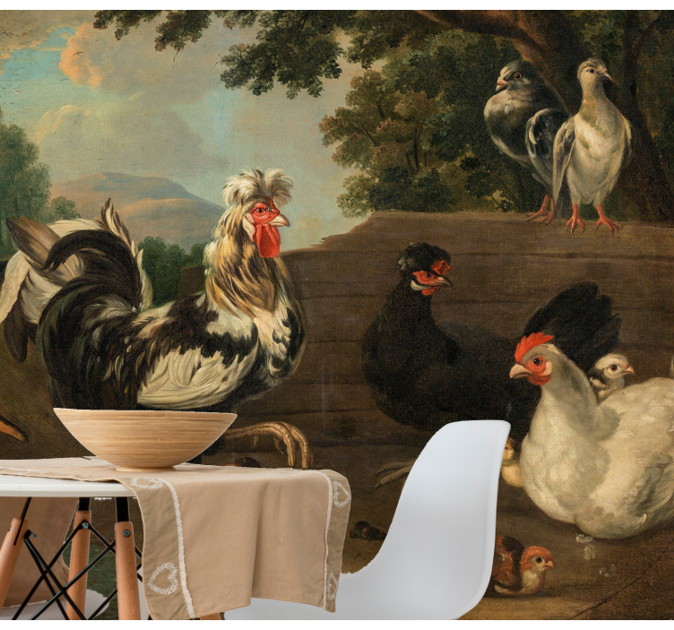 Rooster and chicken family in meadow wall mural - TenStickers
