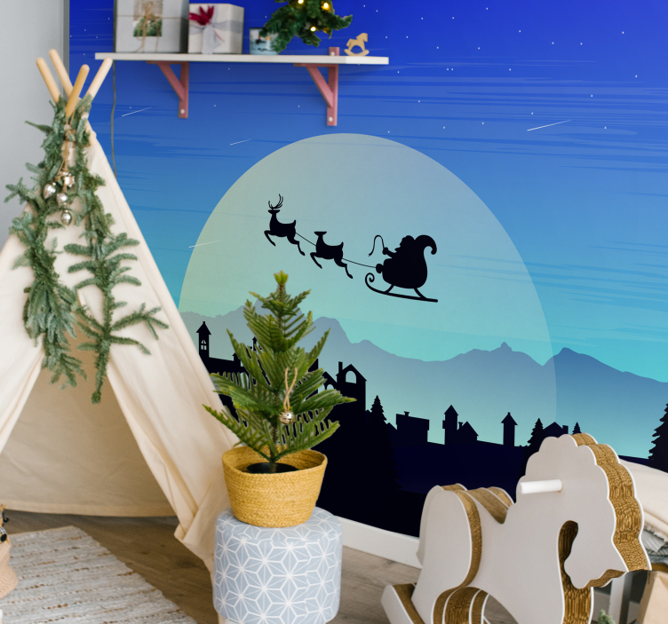 Santa Sleigh Scene christmas mural - TenStickers
