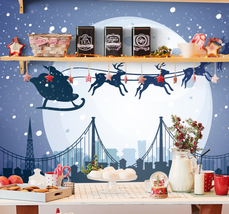 Santas sleigh silhouette christmas mural - TenStickers