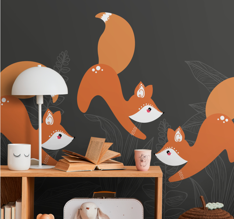 Scandinavian style foxes in forest wall mural - TenStickers