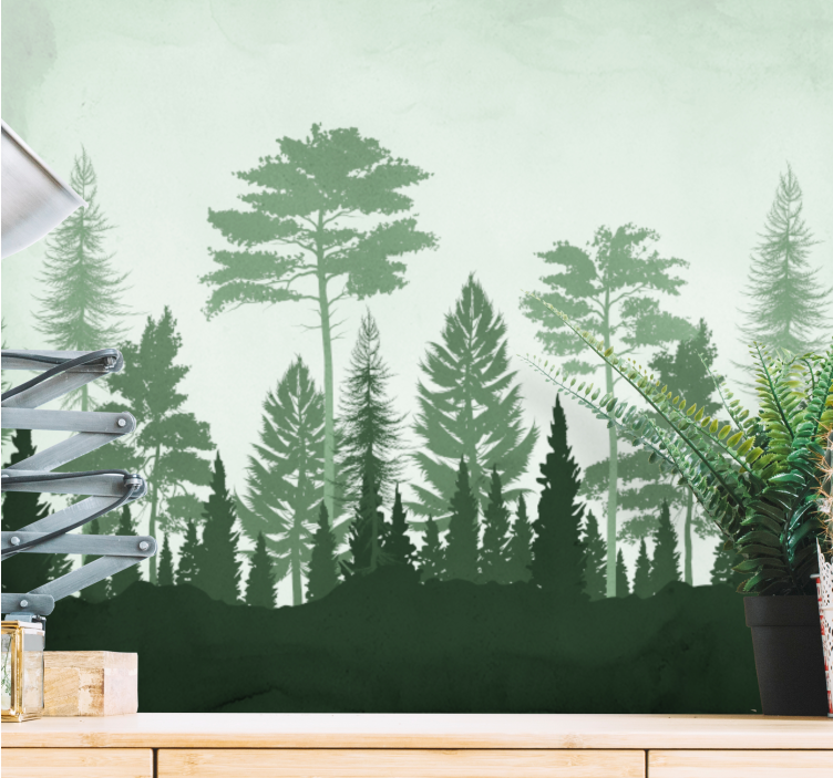 Scandinavian trees in green Forest Wall Mural - TenStickers