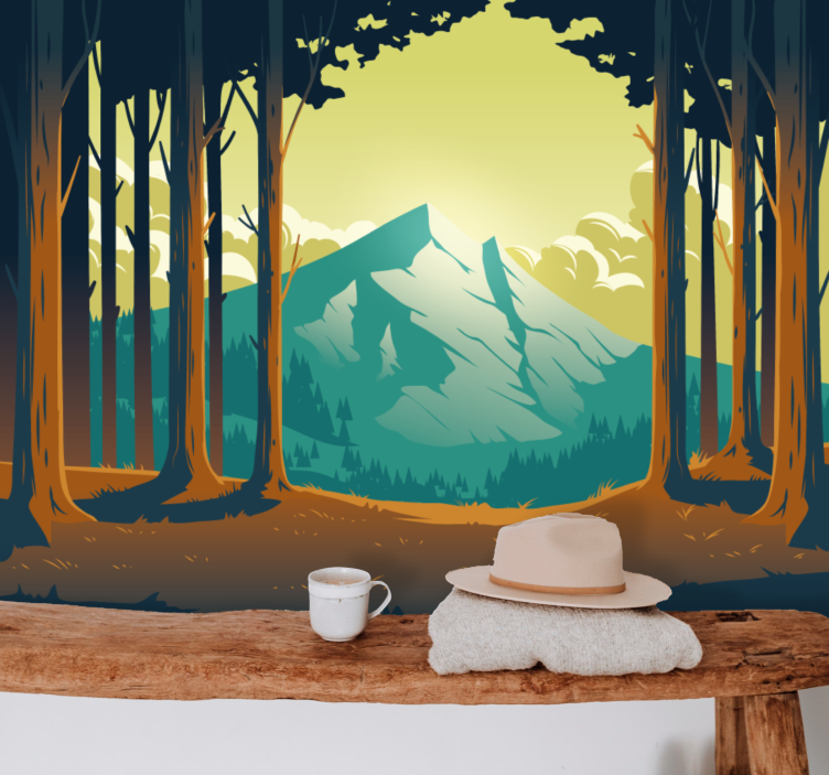 Scenic forest mountain mountain wall mural - TenStickers