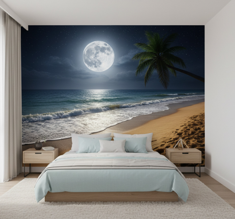 Sea mural full moon ocean - TenStickers