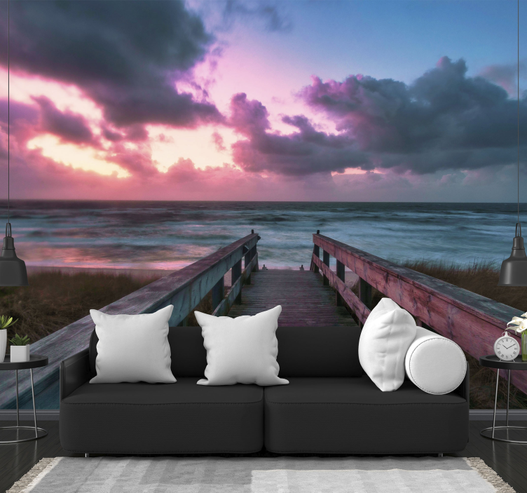 Serene cloudy sunset sea mural - TenStickers