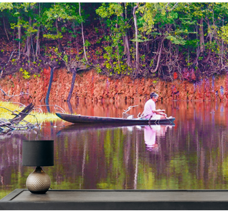 Serene Canoeing Scene landscape mural wallpaper - TenStickers