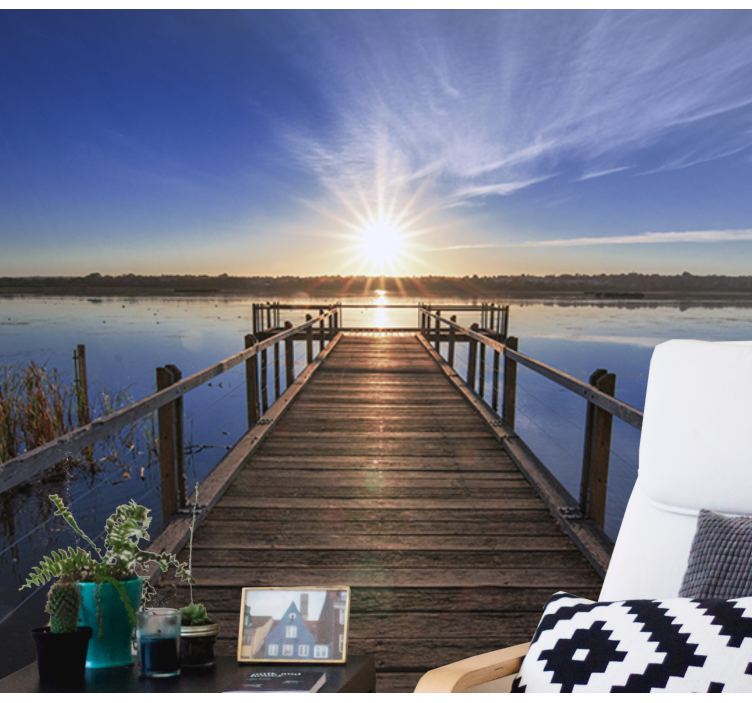 Serene Sunset Pier landscape mural wallpaper - TenStickers