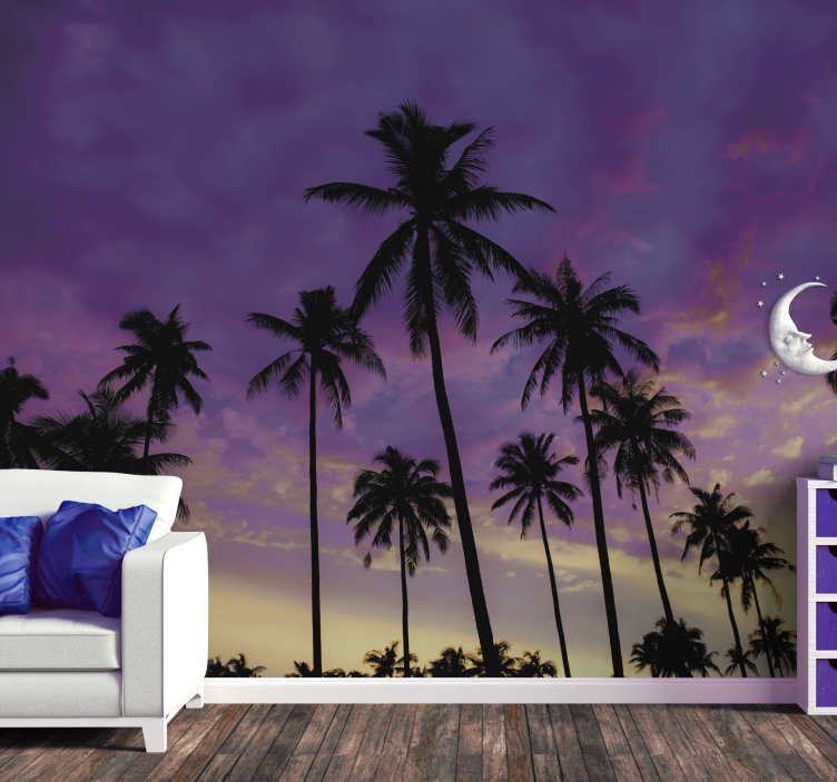 Silhouette of palm trees purple tree mural - TenStickers