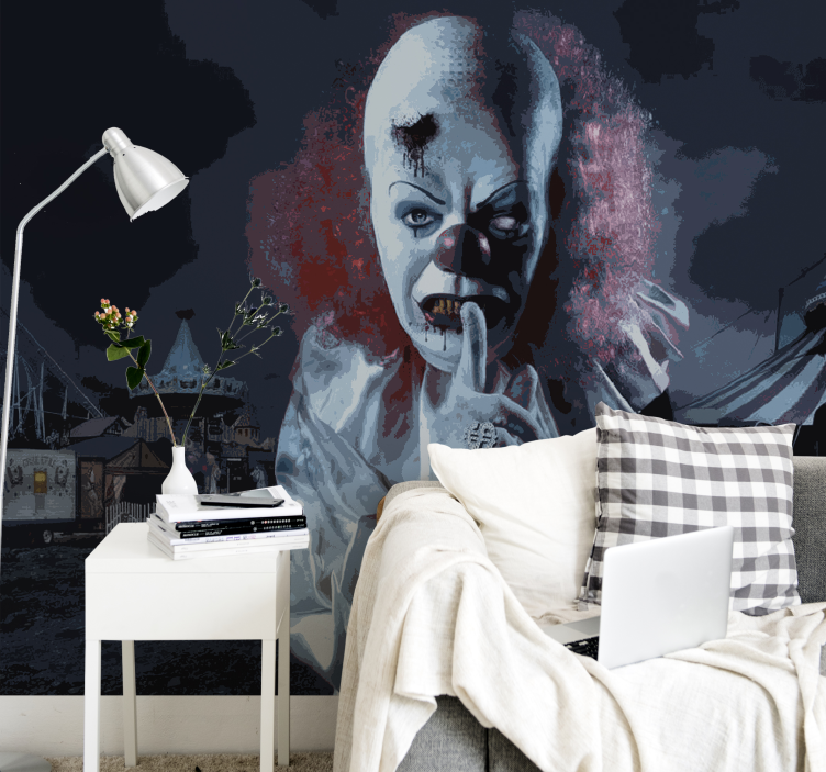 Sinister clown portrait halloween mural - TenStickers