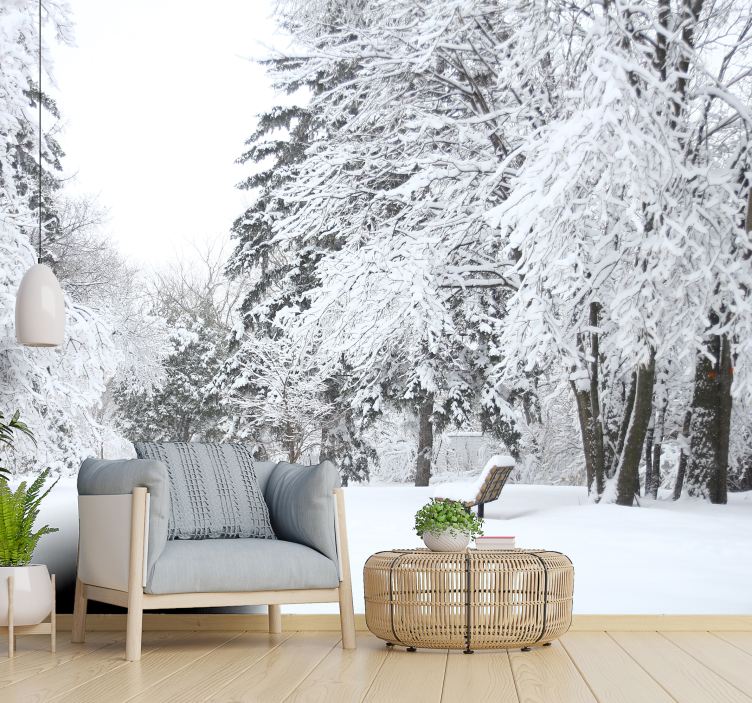 Snowing in forest Forest Wall Mural - TenStickers