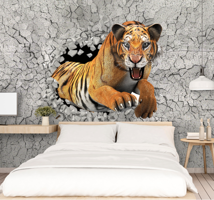 Solid 3D Tiger Painting wall mural - TenStickers