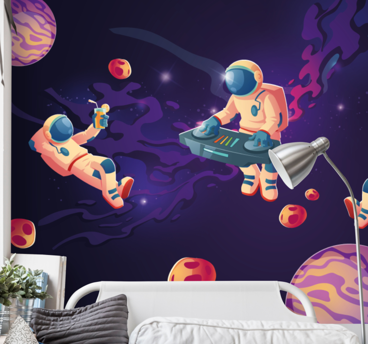 Space mural astronauts floating in space - TenStickers