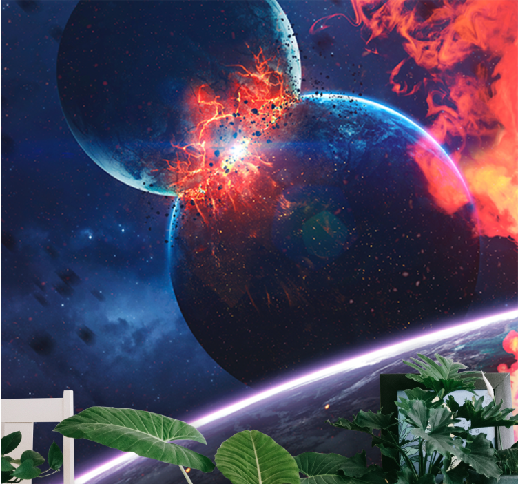 Space mural explosive cosmic collision art - TenStickers