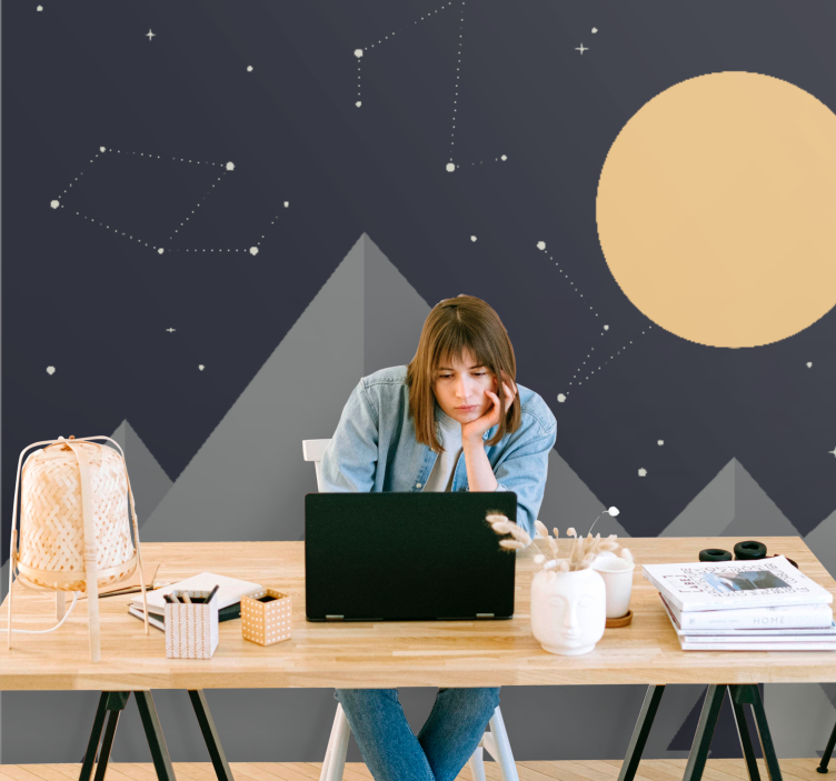 Space mural moonlit mountain peaks - TenStickers