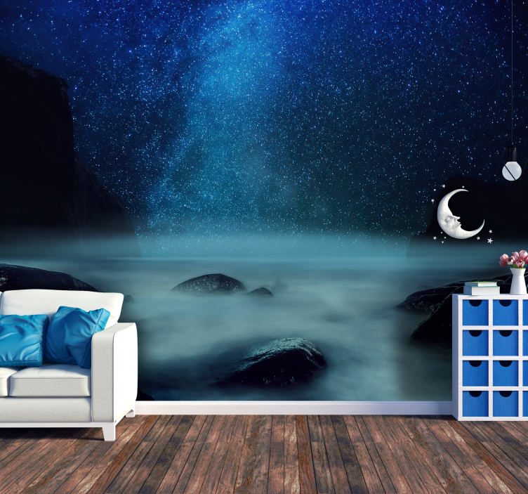 Starry Night Seascape landscape mural wallpaper - TenStickers