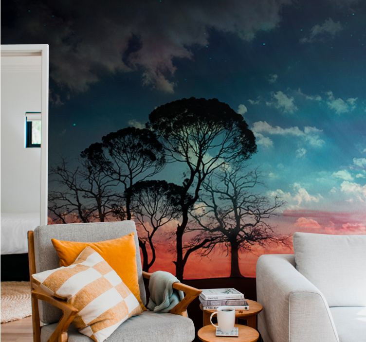Sunset and trees colours nature wall mural - TenStickers