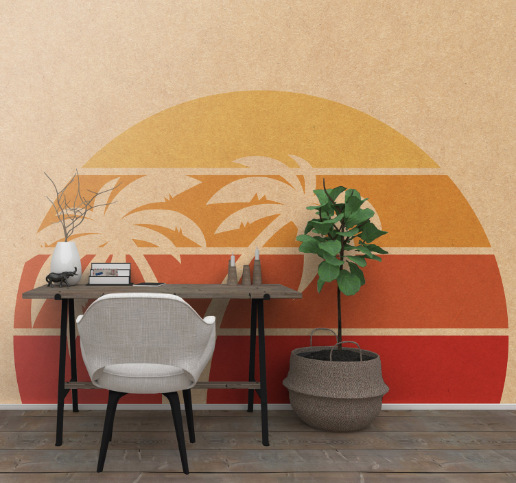 Sunset Palm Silhouette landscape mural wallpaper - TenStickers