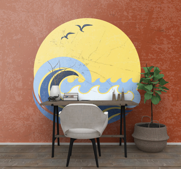 Sunset Wave Scene sea mural - TenStickers