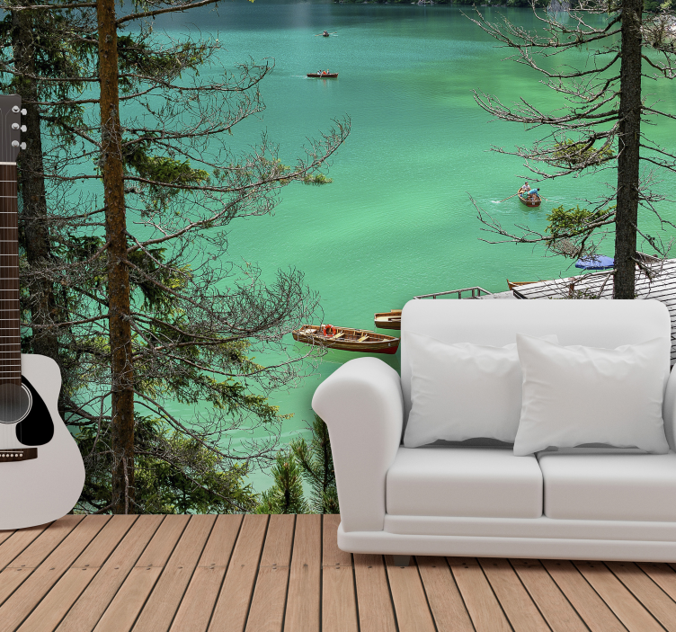 Tranquil Lake Vista landscape mural wallpaper - TenStickers
