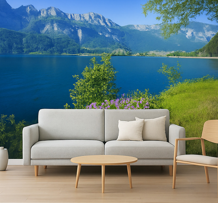 Tranquility of Mountain Lake mountain wall mural - TenStickers