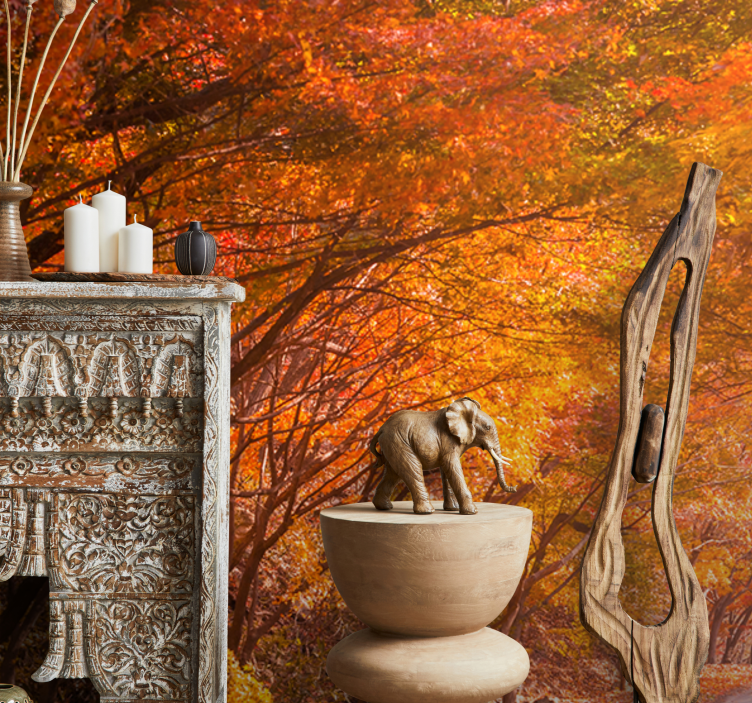 Tree orange autumn leaves nature wall mural - TenStickers