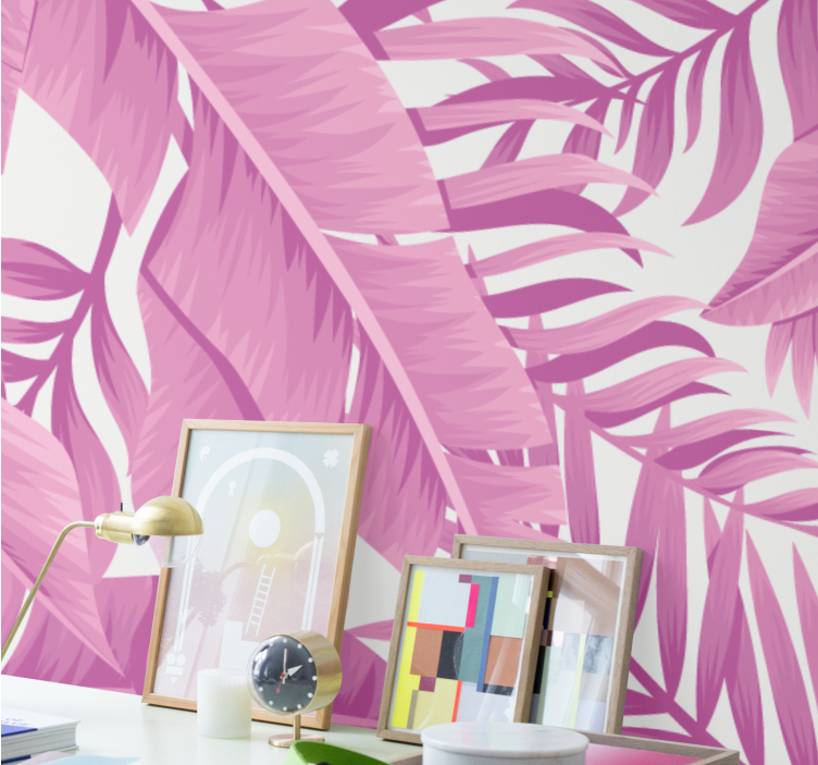Tropical pink palm leaves  wall mural - TenStickers