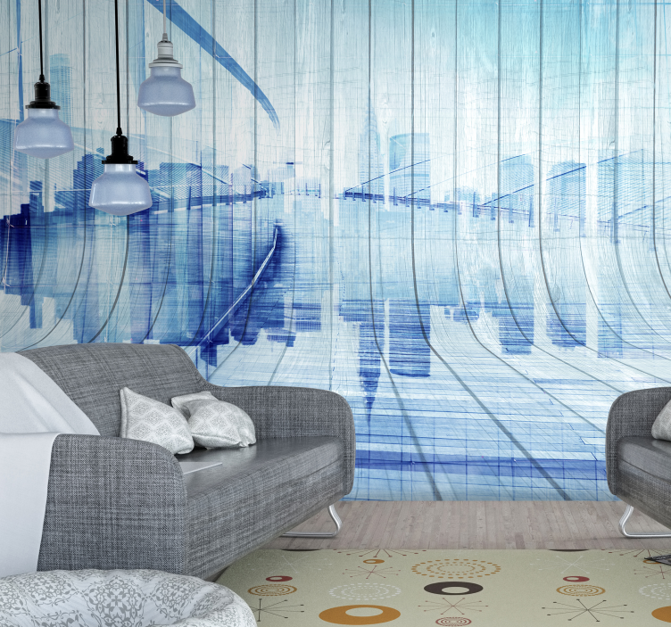 Urban Sketch Panorama city wall mural - TenStickers