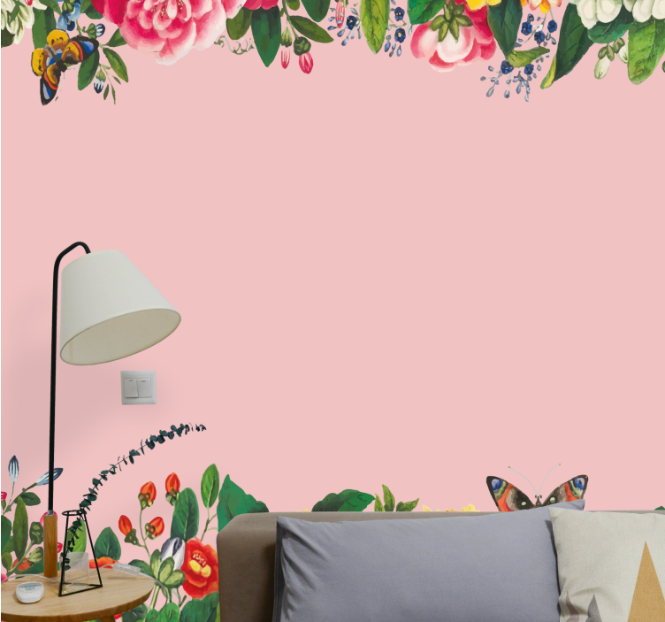 Elegant pink floral design flower mural - TenStickers