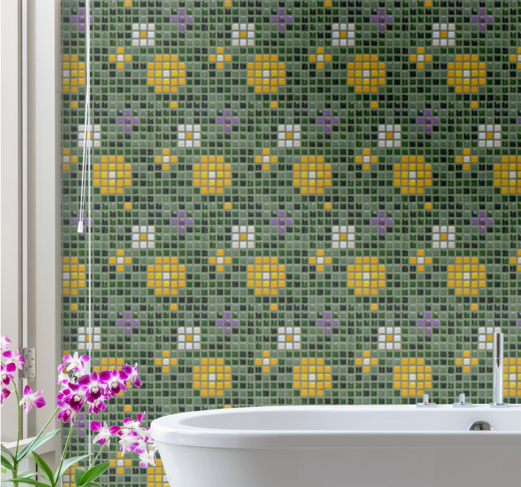 Vibrant tile floral pattern bathroom mural - TenStickers