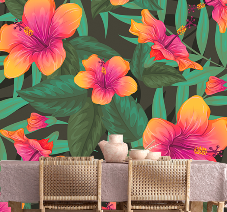 Vibrant hibiscus blooms flower mural - TenStickers