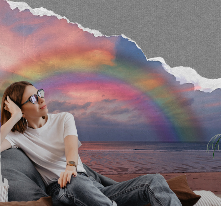 Vibrant rainbow arcing sky mural - TenStickers