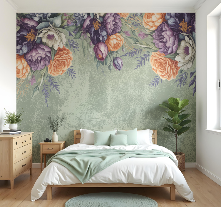 Vintage floral design master bedroom mural - TenStickers