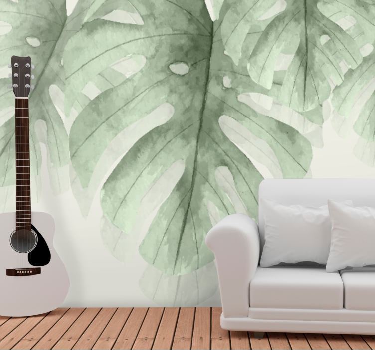 Watercolor Green Leaves nature wall mural - TenStickers