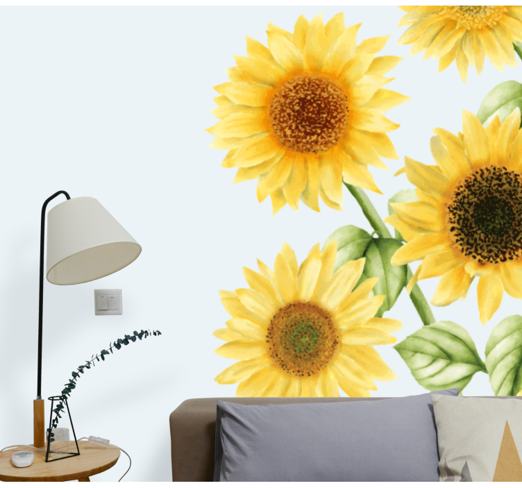 Watercolour Sunflowers wall mural - TenStickers