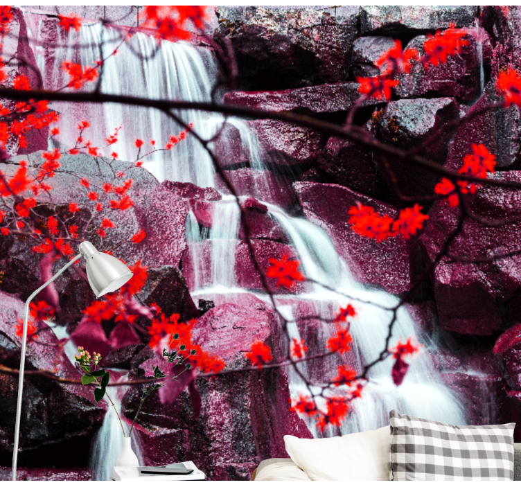 Waterfall season spring forest wall mural - TenStickers
