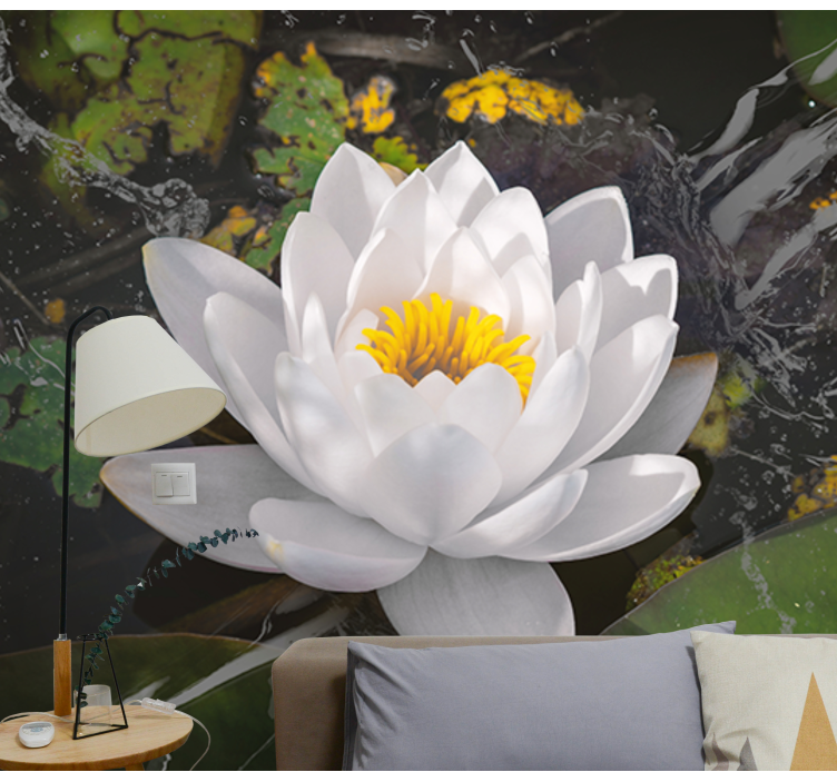 White and yellow Lotus wall mural - TenStickers