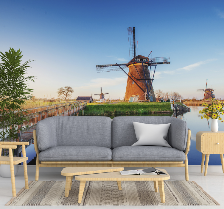 Windmill Landscape Scene amsterdam wall mural - TenStickers