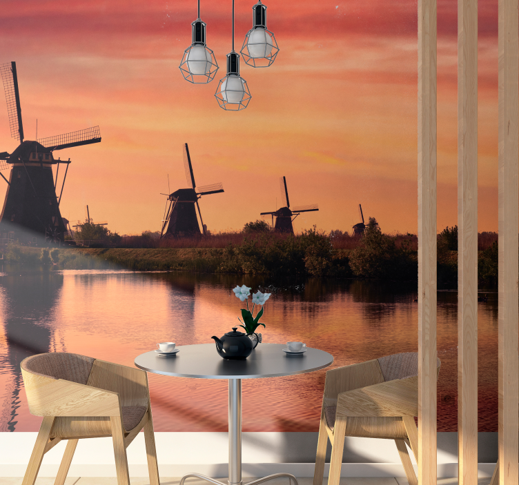Windmills at Sunset city wall mural - TenStickers