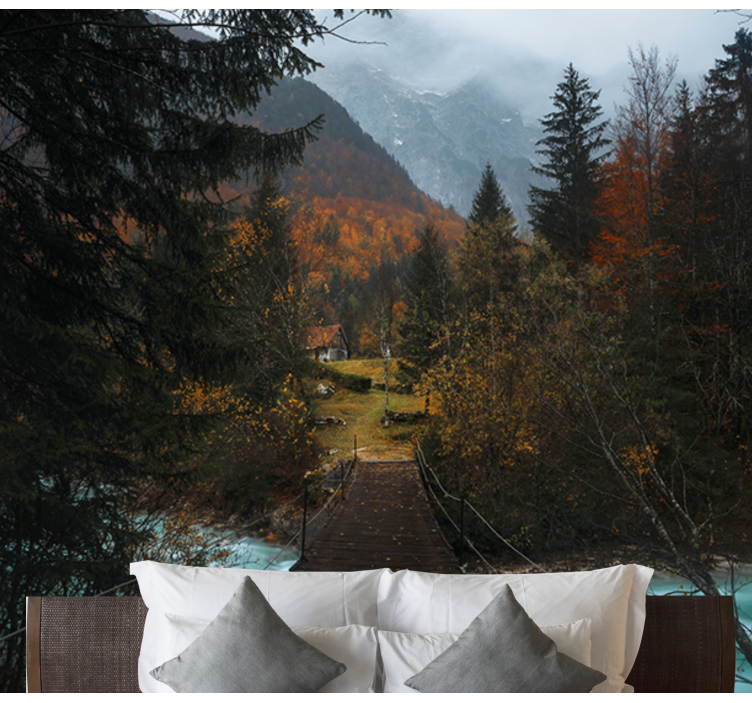 Wooden Bridge Path landscape mural wallpaper - TenStickers