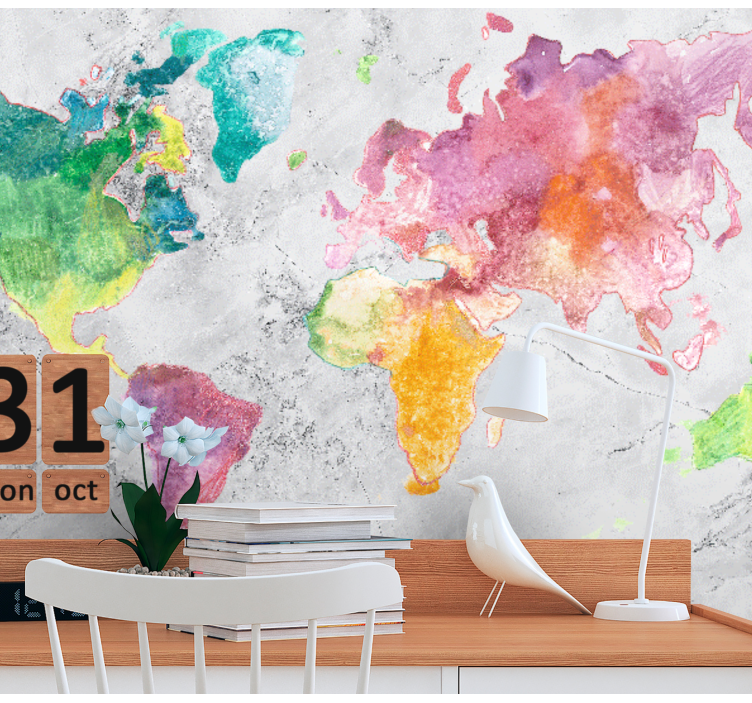 World map wall mural colorful map design - TenStickers
